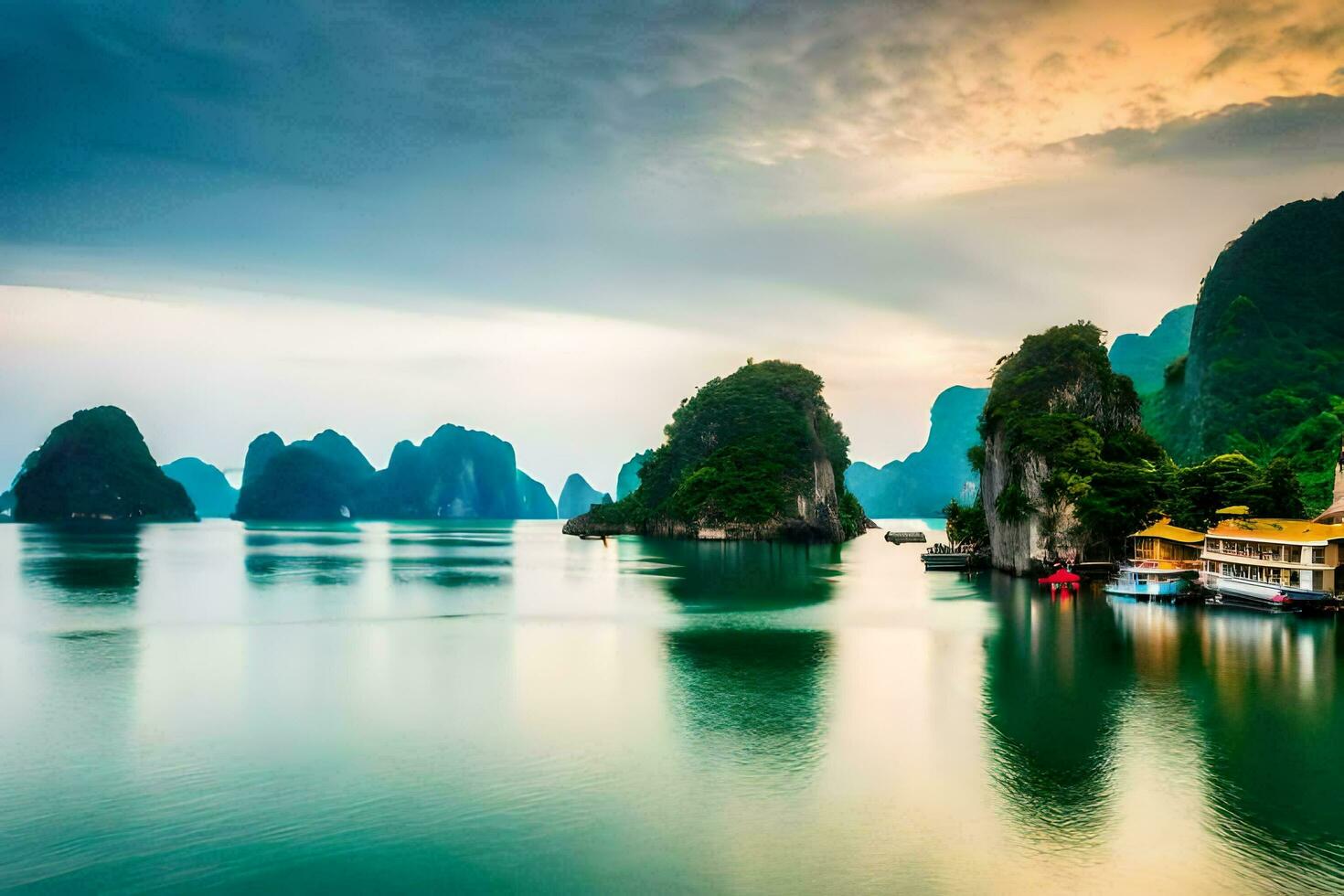 the beautiful scenery of halong bay. AI-Generated photo