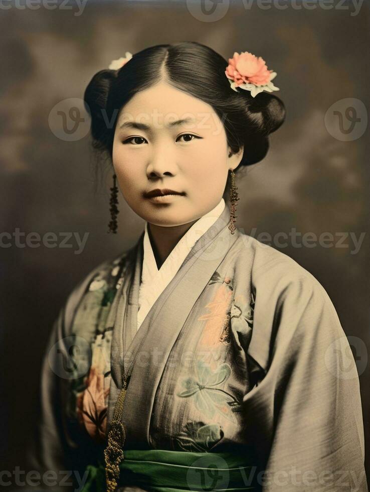 Old colored photo of a asian woman from the early 1900s AI Generative