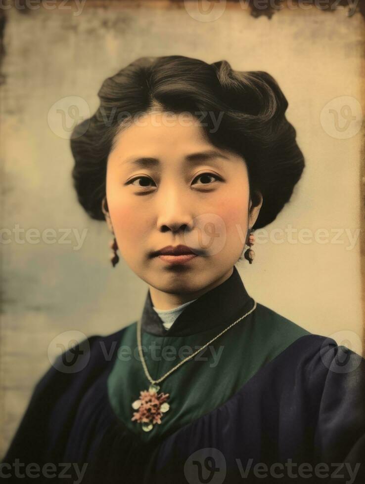 Old colored photo of a asian woman from the early 1900s AI Generative