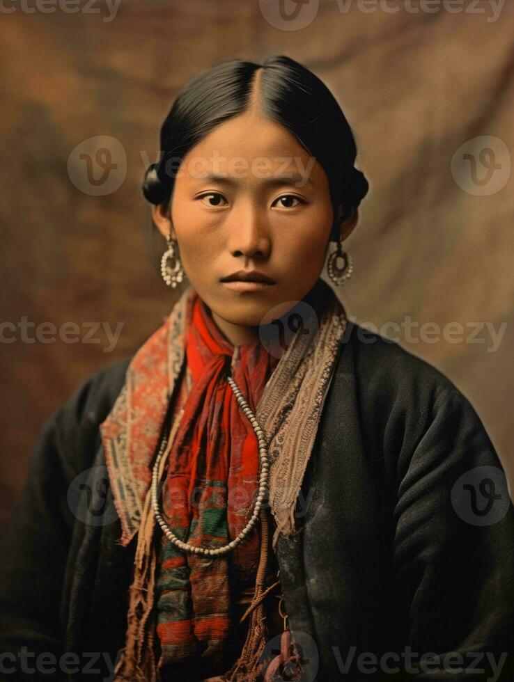 Old colored photo of a asian woman from the early 1900s AI Generative