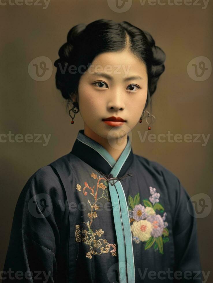 Old colored photo of a asian woman from the early 1900s AI Generative