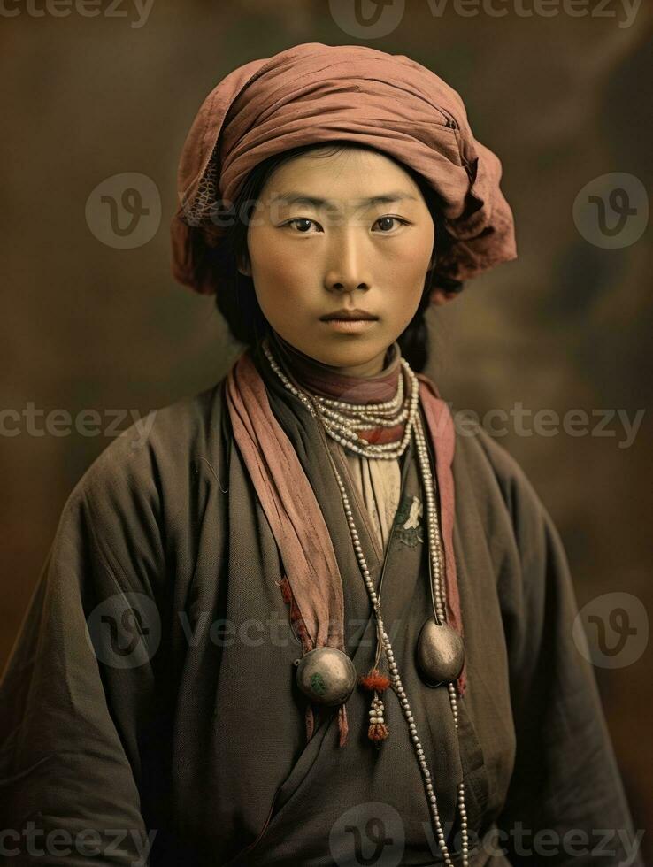 Old colored photo of a asian woman from the early 1900s AI Generative