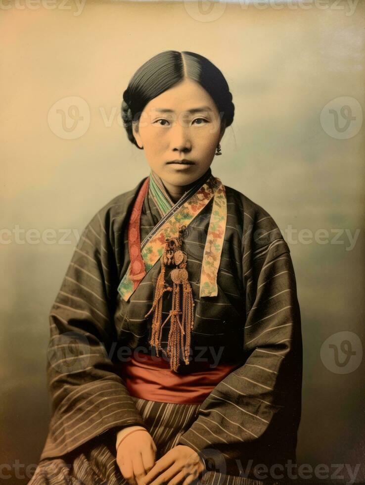 Old colored photo of a asian woman from the early 1900s AI Generative