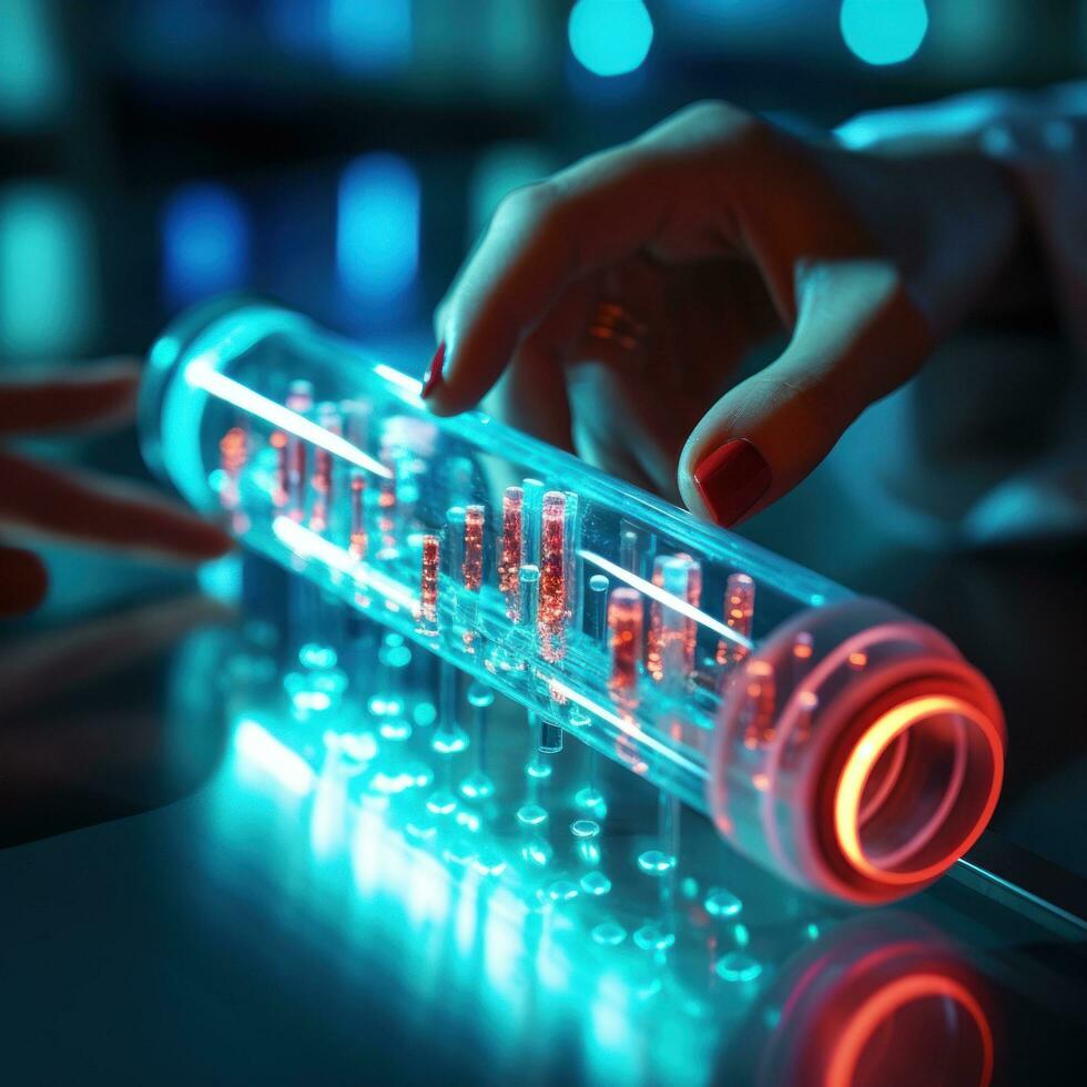 person touching the tube of, in the style of dark red and light azure photo