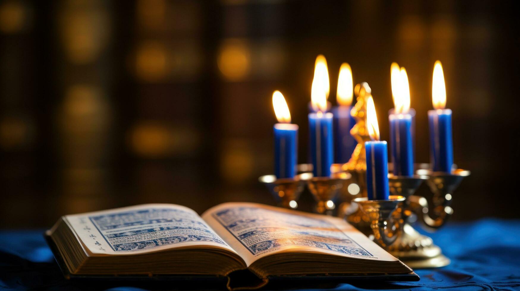 Hanukkah candles with Hebrew prayer book photo