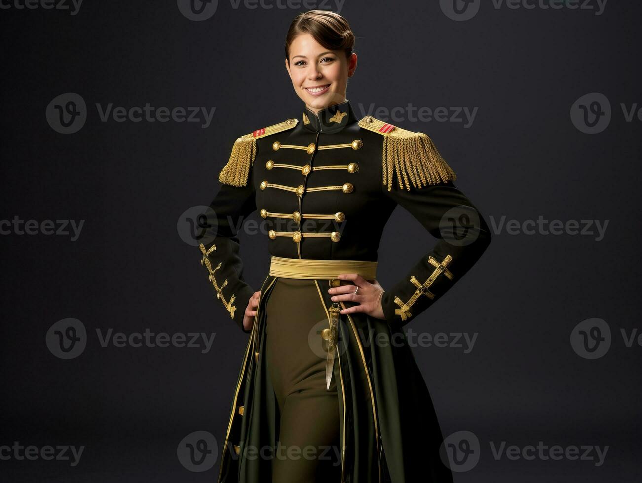 Smiling young woman of Asian descent dressed in elegant dress AI Generative photo