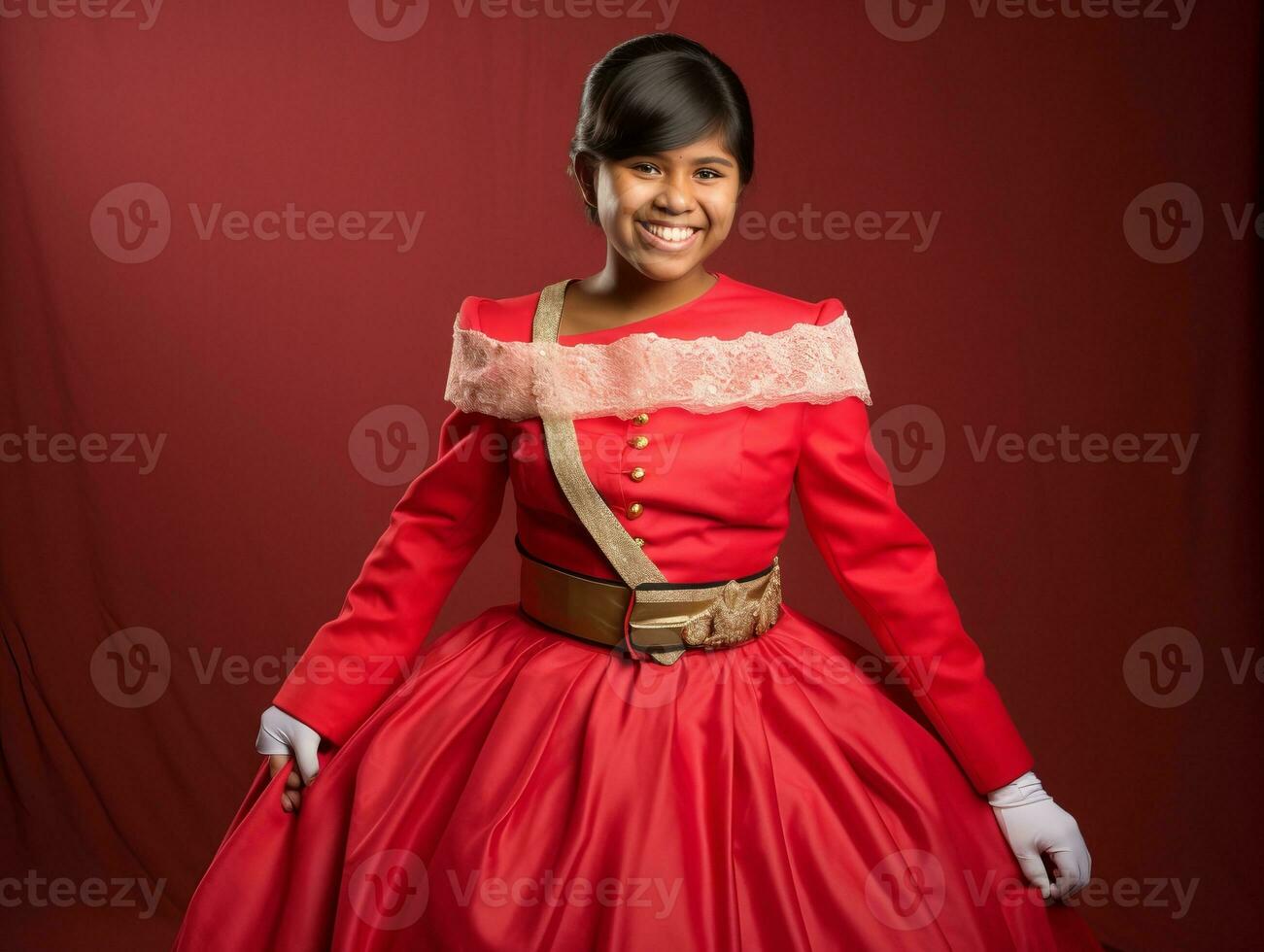 Smiling young woman of Asian descent dressed in elegant dress AI Generative photo