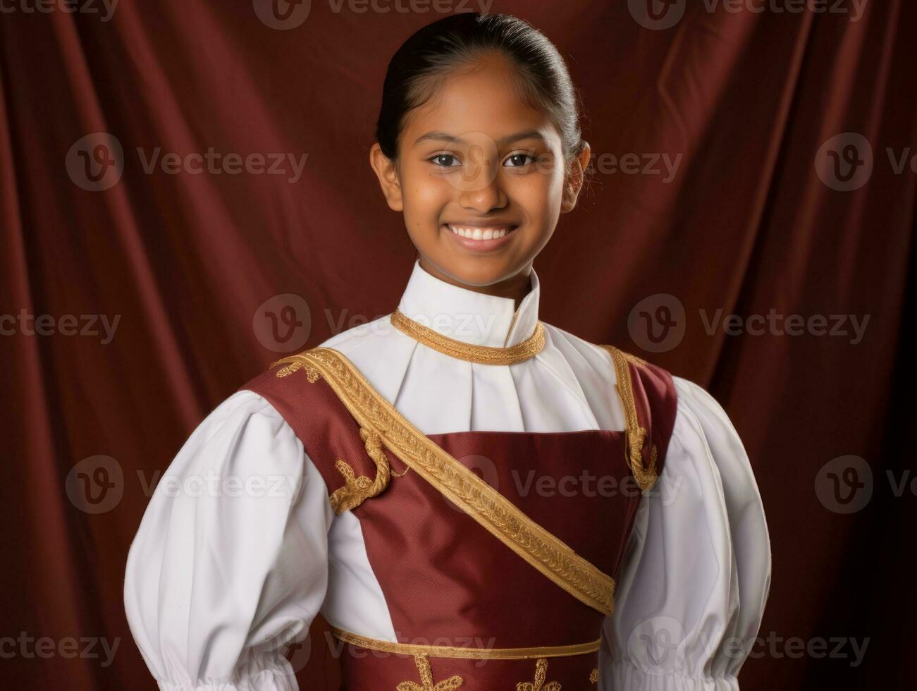 Smiling young woman of Asian descent dressed in elegant dress AI Generative photo