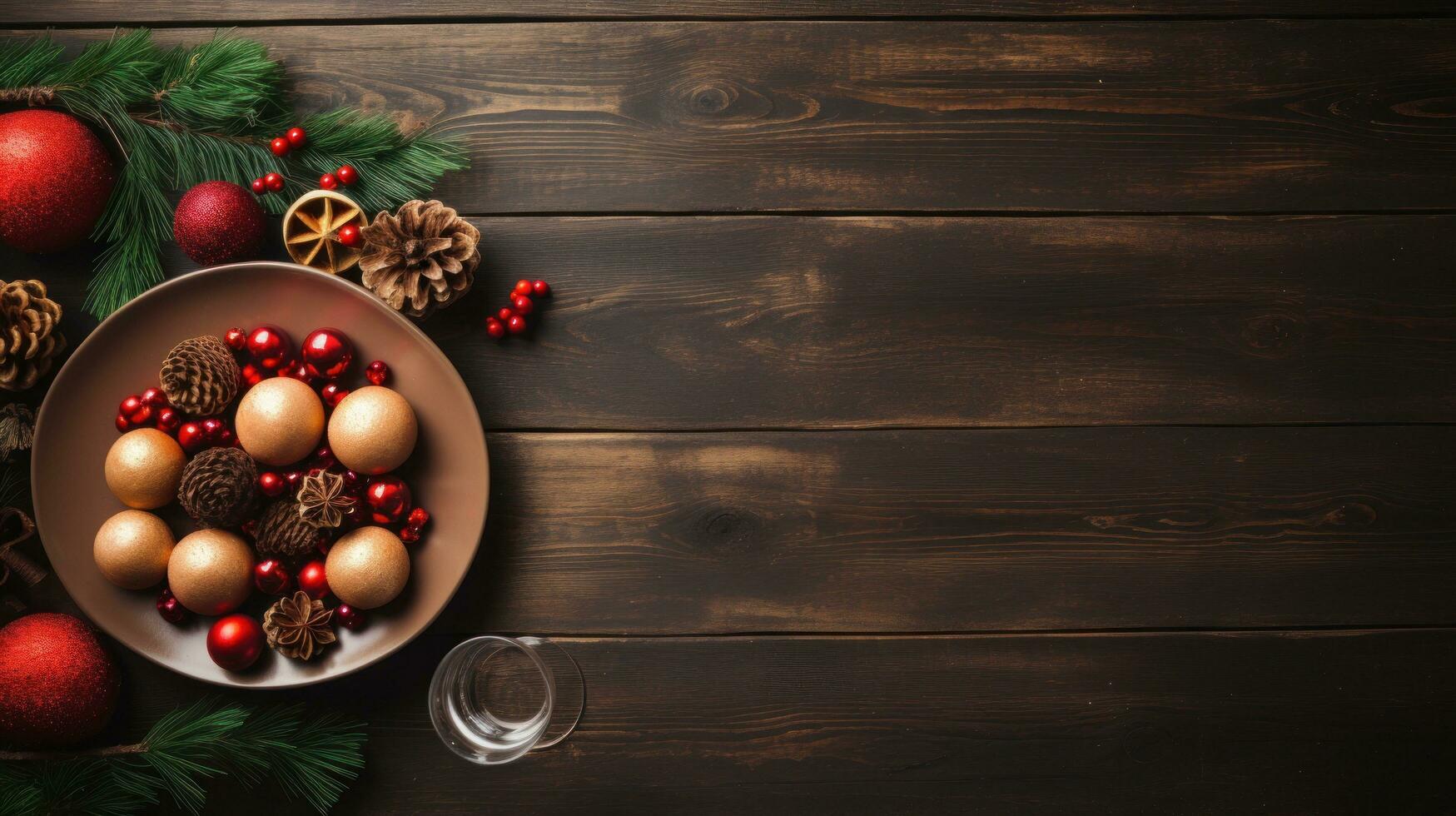 christmas dinner holiday background with blurred christmas tree background photo