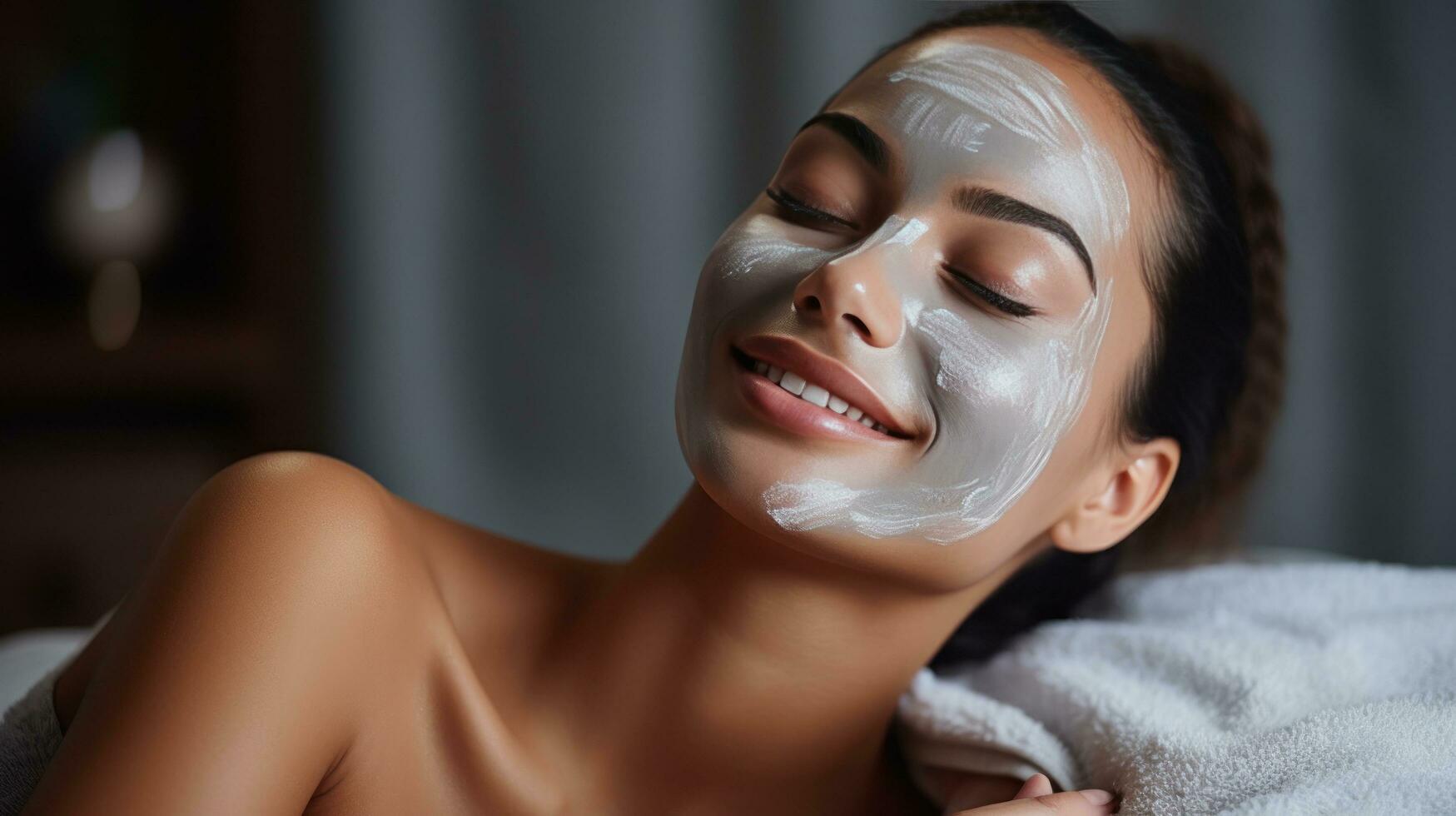 a woman getting a facial mask treatment at a beauty salon photo