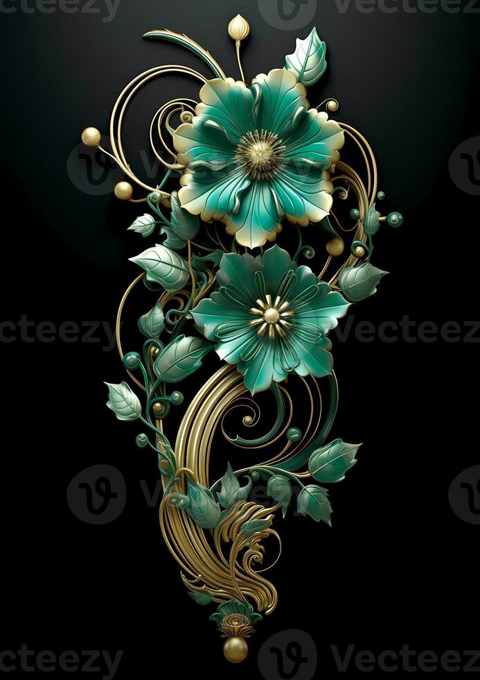 AI Generative beautiful floral design on a black background photo