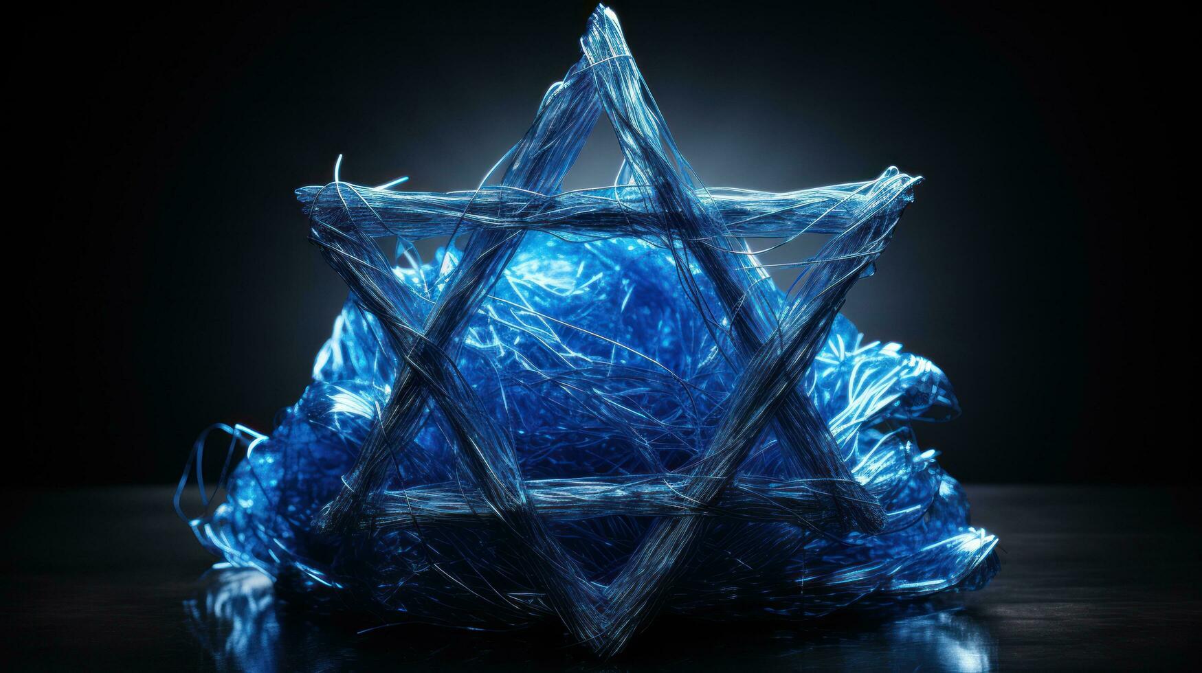 Star of David made of shiny blue tinsel photo