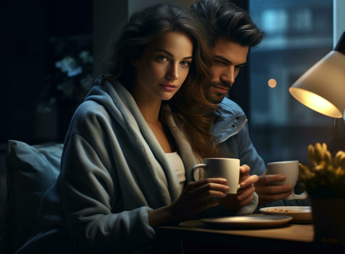 a beautiful woman holding coffee photo