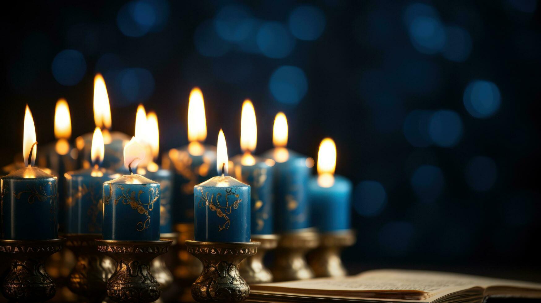 Hanukkah candles with Hebrew prayer book photo