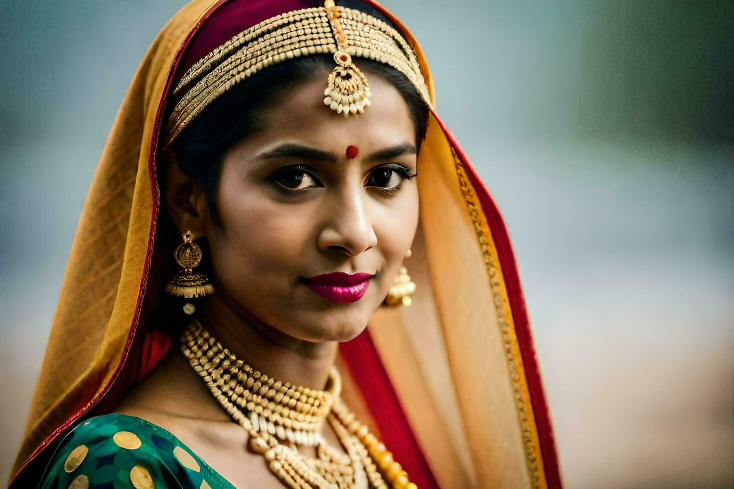 a beautiful indian woman wearing traditional jewellery. AI-Generated photo