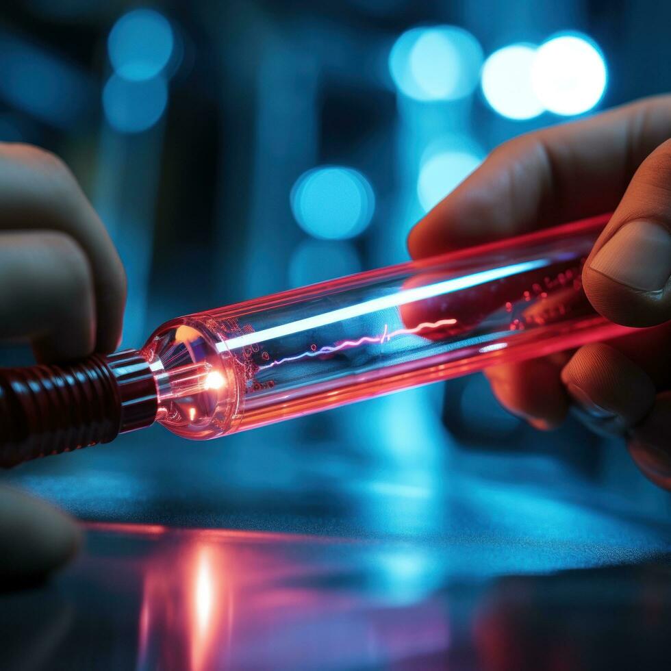 person touching the tube of, in the style of dark red and light azure photo