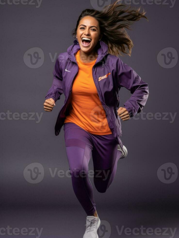 Young European woman dressed in sportswear clearly active and full of energy AI Generative photo