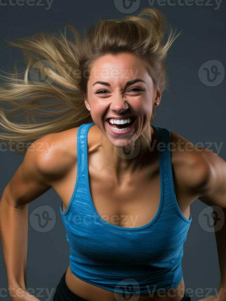 Young European woman dressed in sportswear clearly active and full of energy AI Generative photo