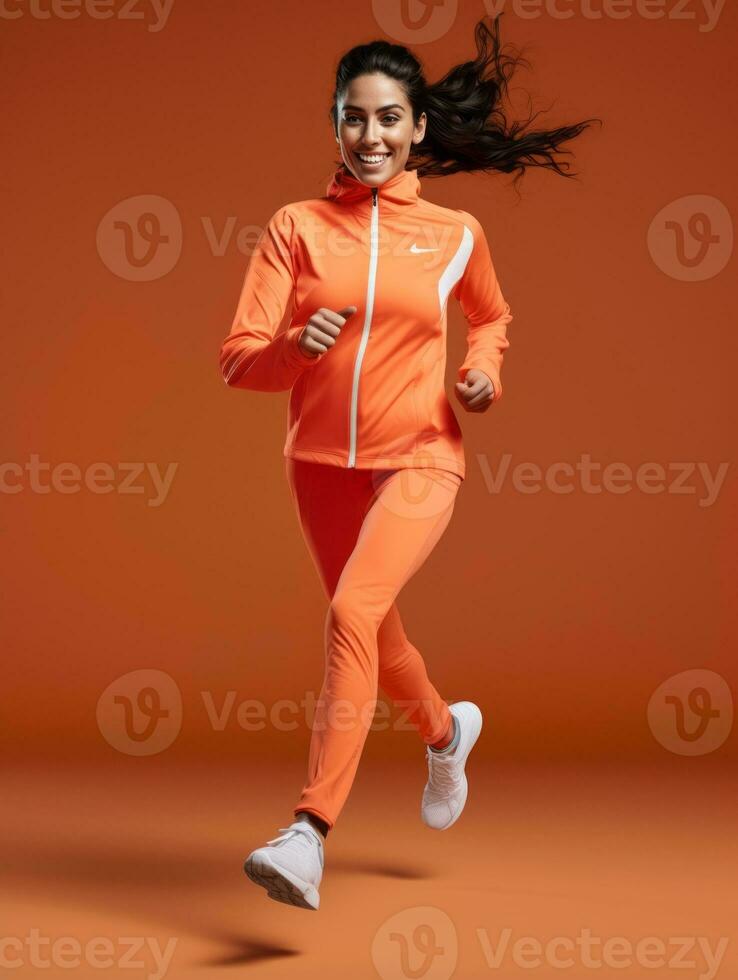 joven europeo mujer vestido en ropa de deporte claramente activo y lleno de energía ai generativo foto