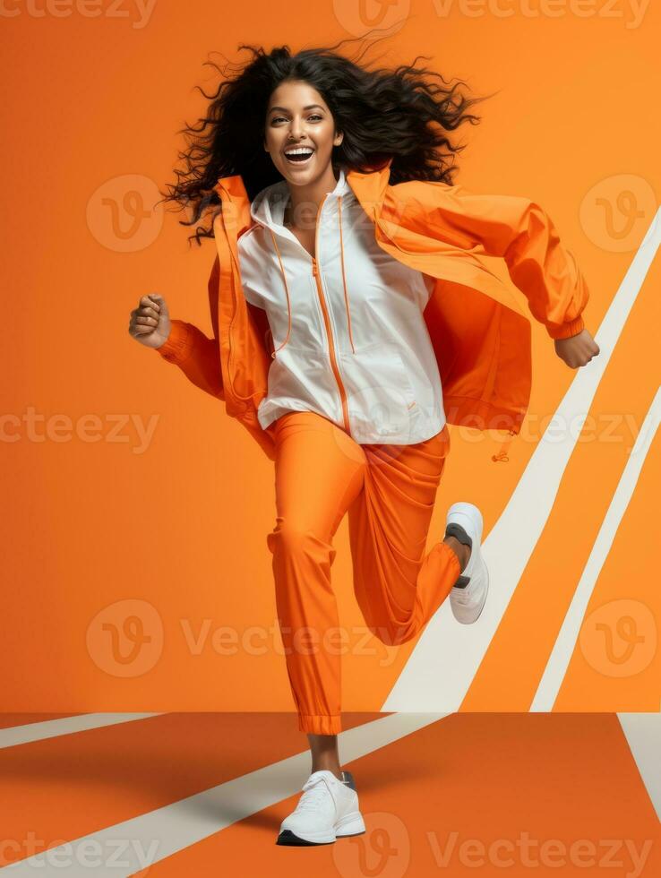 Young European woman dressed in sportswear clearly active and full of energy AI Generative photo