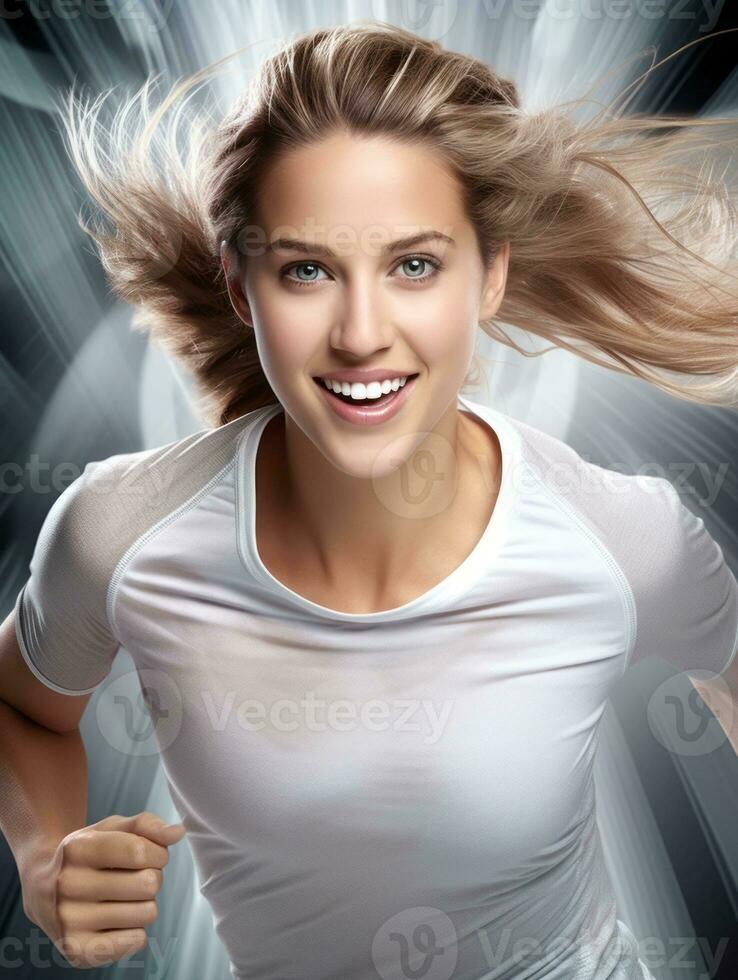 Young European woman dressed in sportswear clearly active and full of energy AI Generative photo