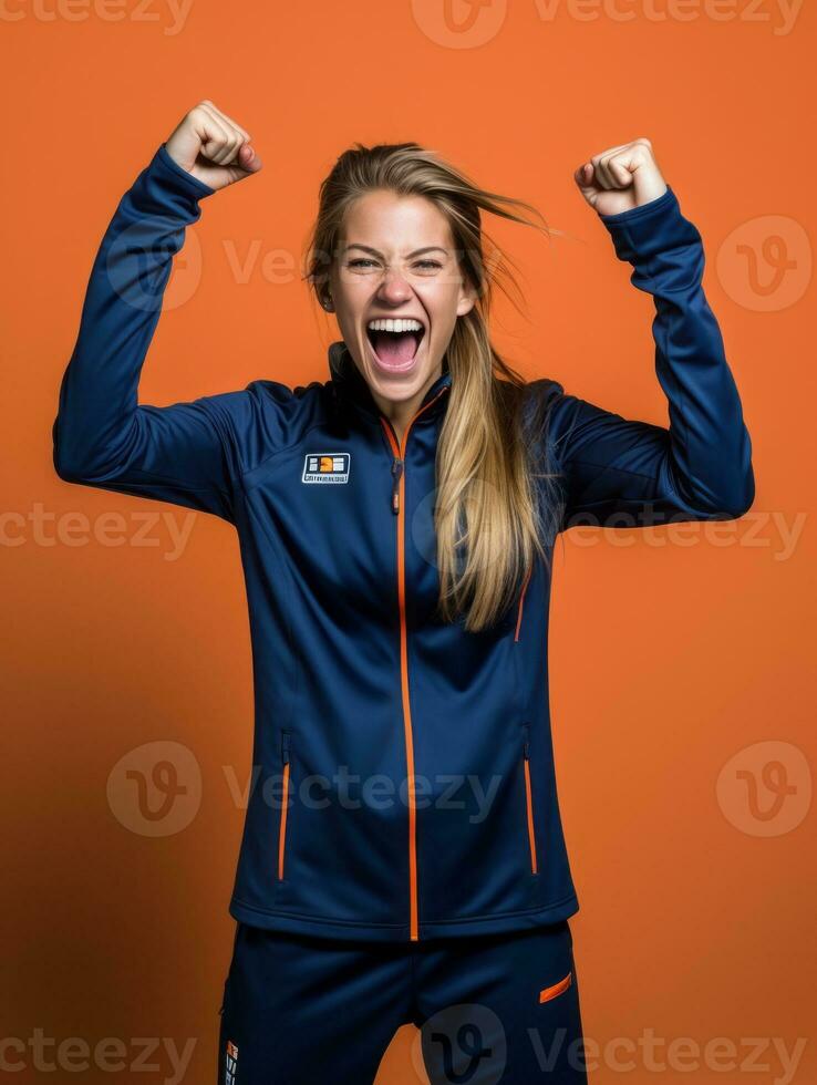 Young European woman dressed in sportswear clearly active and full of energy AI Generative photo