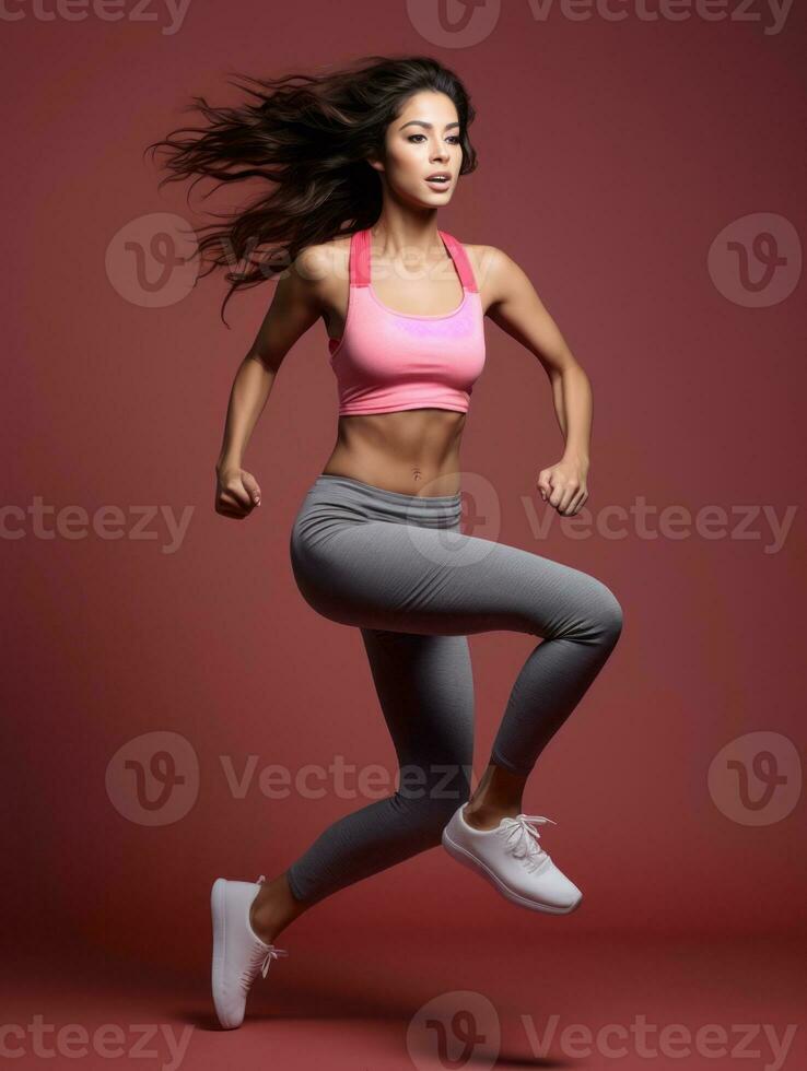 Young European woman dressed in sportswear clearly active and full of energy AI Generative photo