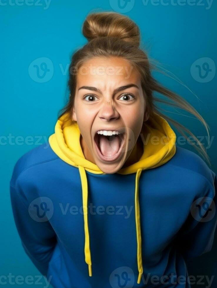 Young European woman dressed in sportswear clearly active and full of energy AI Generative photo