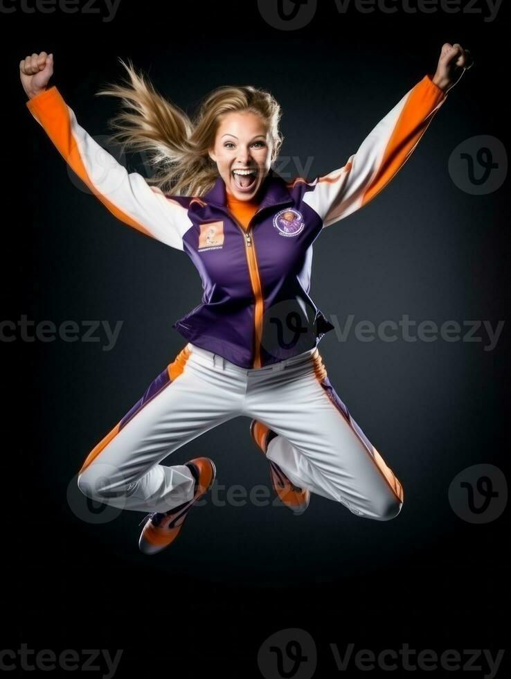 Young European woman dressed in sportswear clearly active and full of energy AI Generative photo