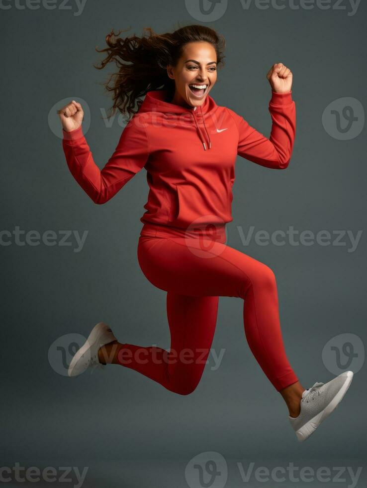 Young European woman dressed in sportswear clearly active and full of energy AI Generative photo