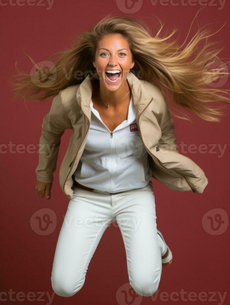 Young European woman dressed in sportswear clearly active and full of energy AI Generative photo