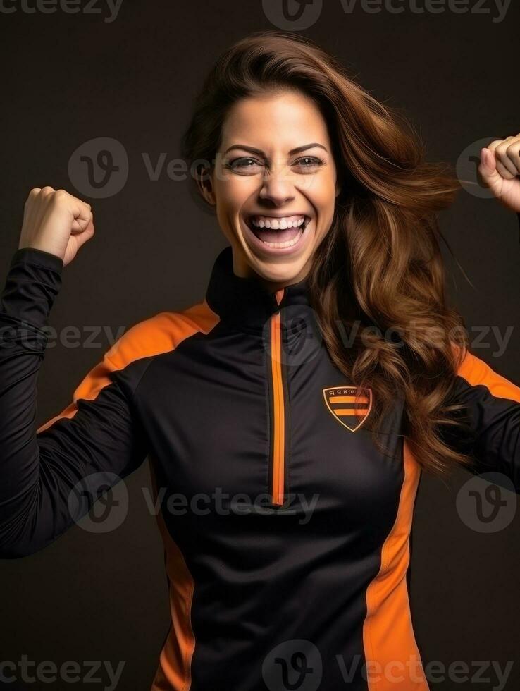 Young European woman dressed in sportswear clearly active and full of energy AI Generative photo