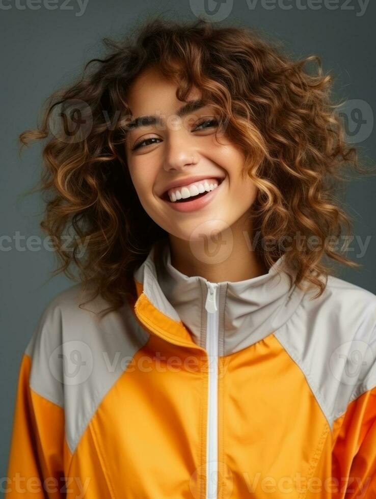 Young European woman dressed in sportswear clearly active and full of energy AI Generative photo