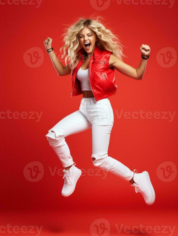 Young European woman dressed in sportswear clearly active and full of energy AI Generative photo