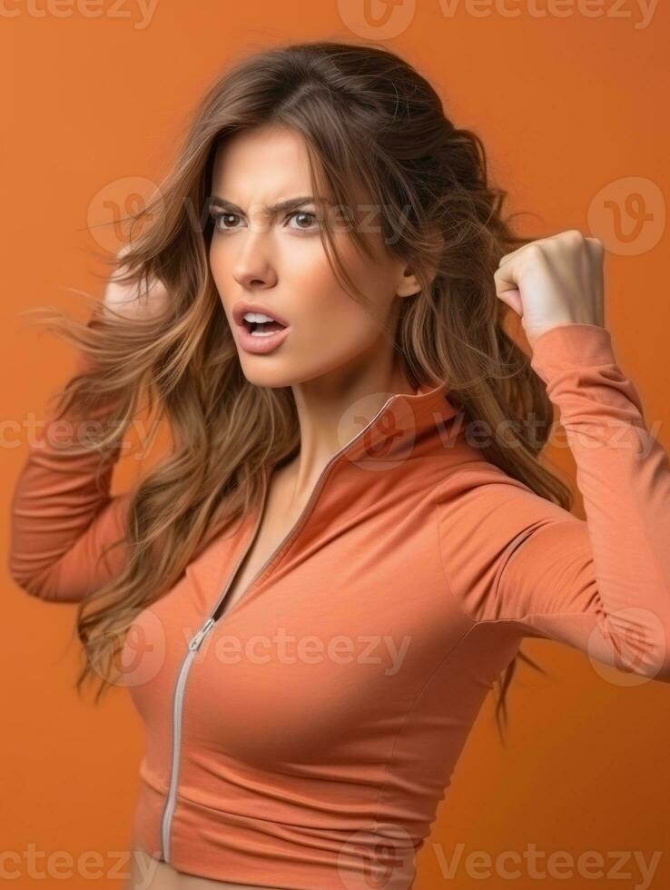 Young European woman dressed in sportswear clearly active and full of energy AI Generative photo