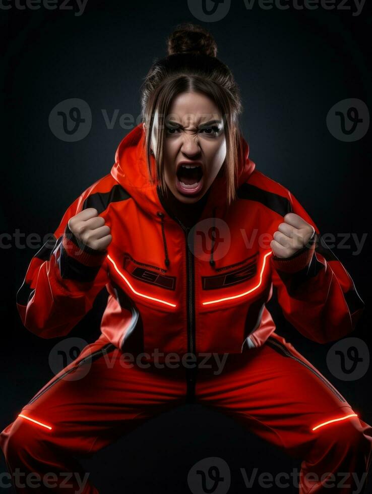 joven europeo mujer vestido en ropa de deporte claramente activo y lleno de energía ai generativo foto