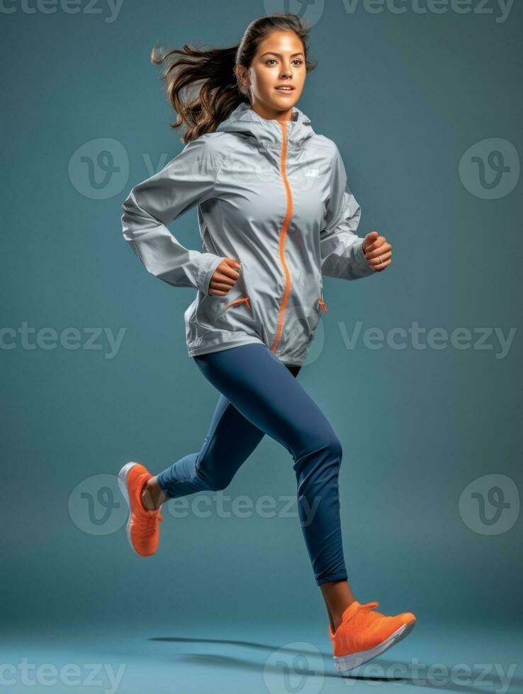 Young European woman dressed in sportswear clearly active and full of energy AI Generative photo