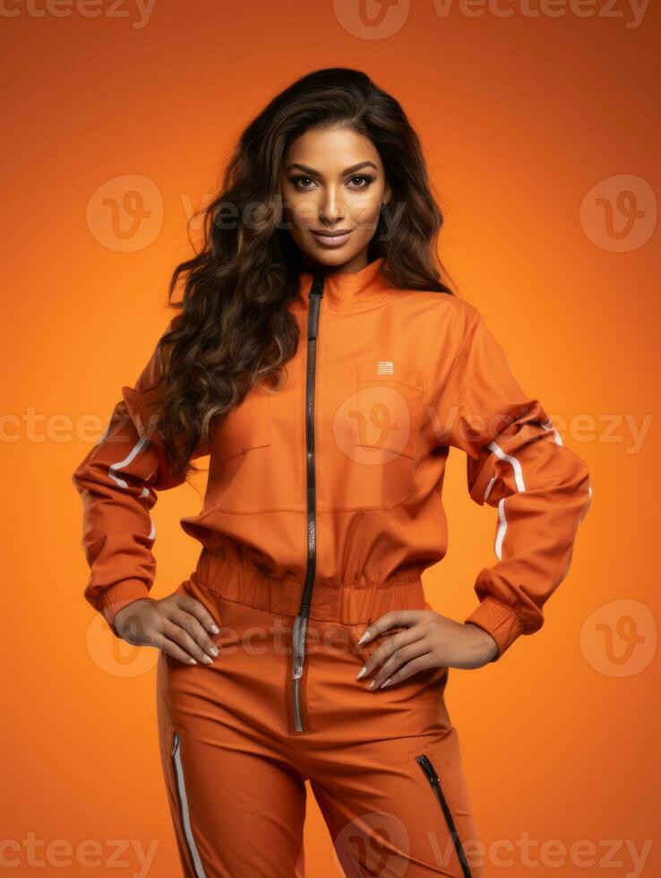 Young European woman dressed in sportswear clearly active and full of energy AI Generative photo