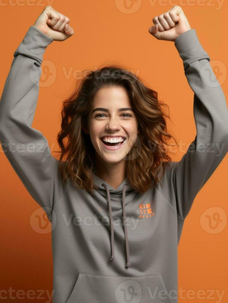 Young European woman dressed in sportswear clearly active and full of energy AI Generative photo