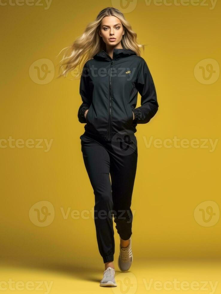 Young European woman dressed in sportswear clearly active and full of energy AI Generative photo