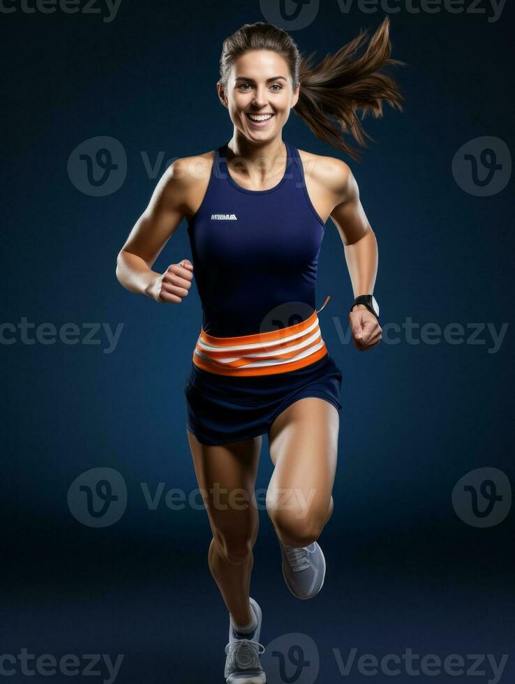 Young European woman dressed in sportswear clearly active and full of energy AI Generative photo