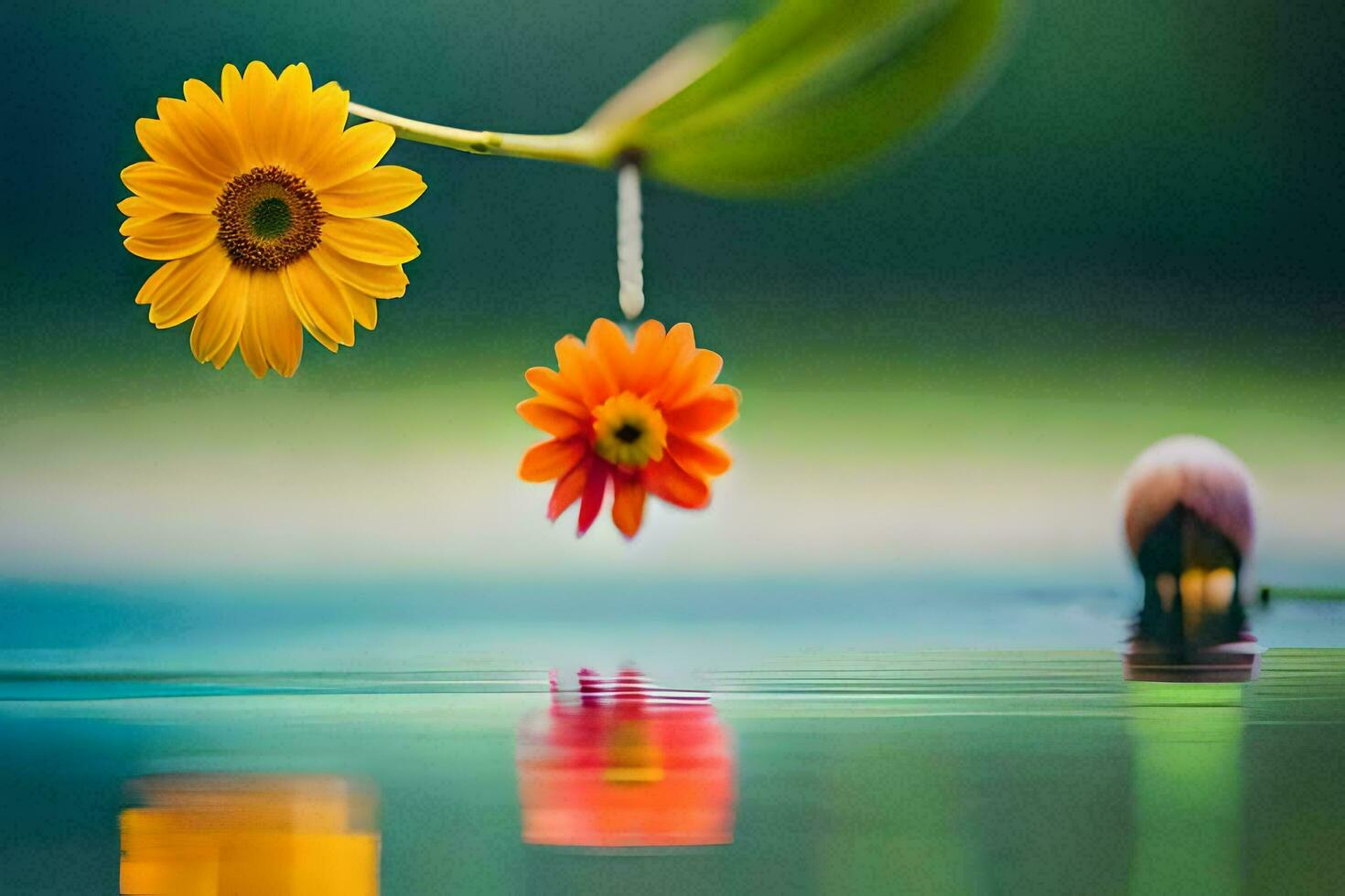 two flowers are floating in the water. AI-Generated photo