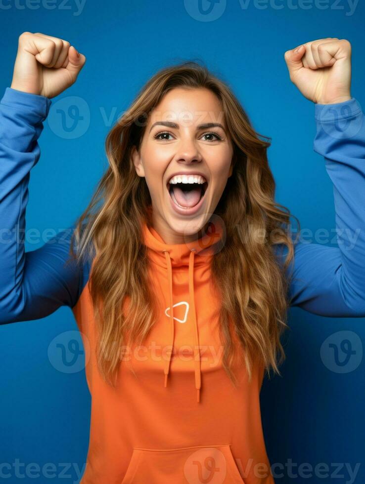 Young European woman dressed in sportswear clearly active and full of energy AI Generative photo