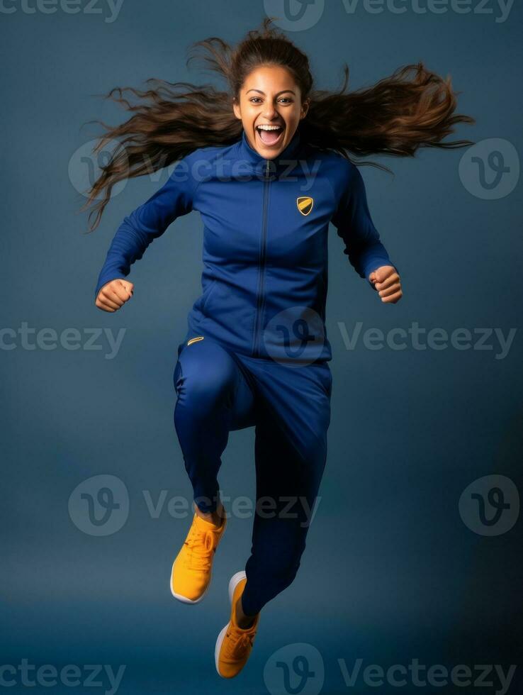 Young European woman dressed in sportswear clearly active and full of energy AI Generative photo