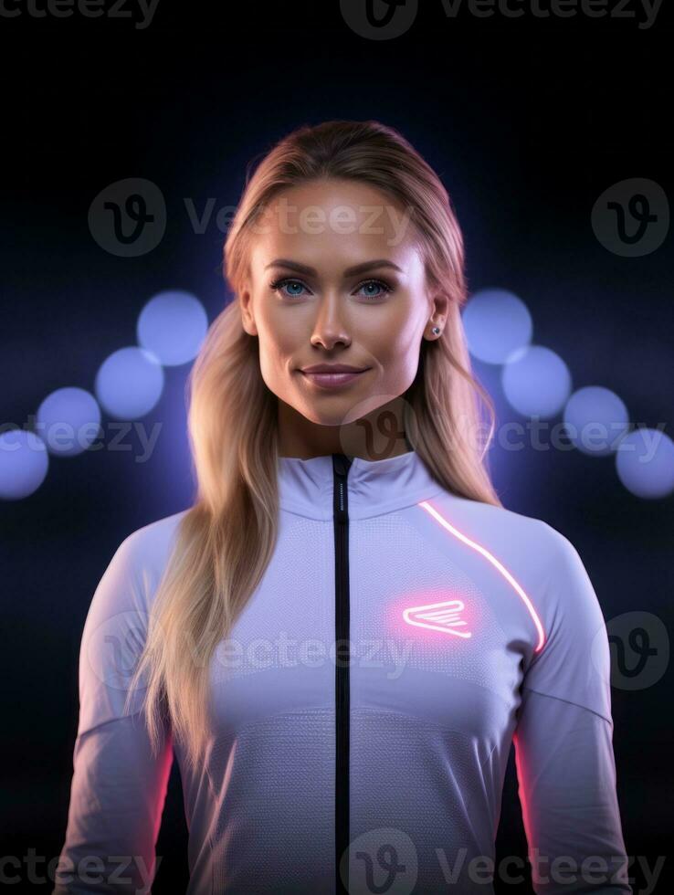 Young European woman dressed in sportswear clearly active and full of energy AI Generative photo