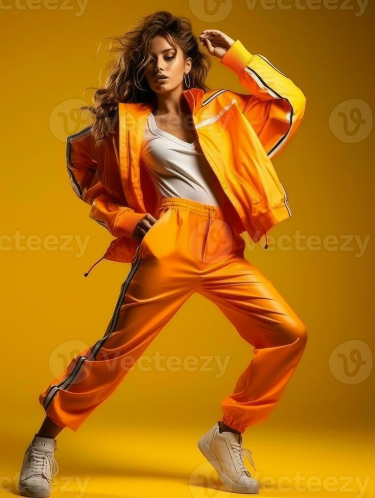 Young European woman dressed in sportswear clearly active and full of energy AI Generative photo