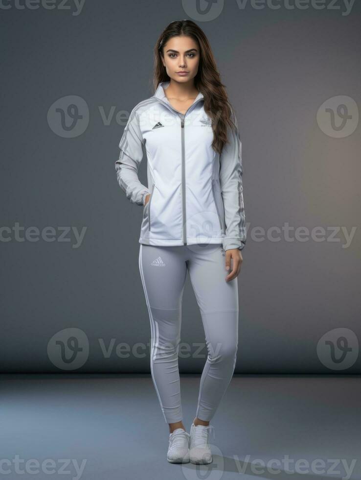 Young European woman dressed in sportswear clearly active and full of energy AI Generative photo