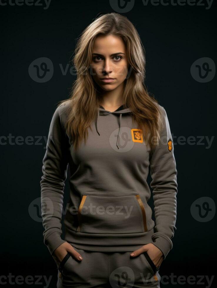 Young European woman dressed in sportswear clearly active and full of energy AI Generative photo