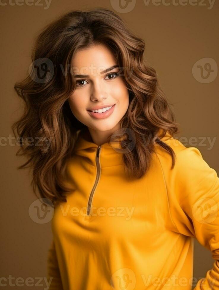 Young European woman dressed in sportswear clearly active and full of energy AI Generative photo