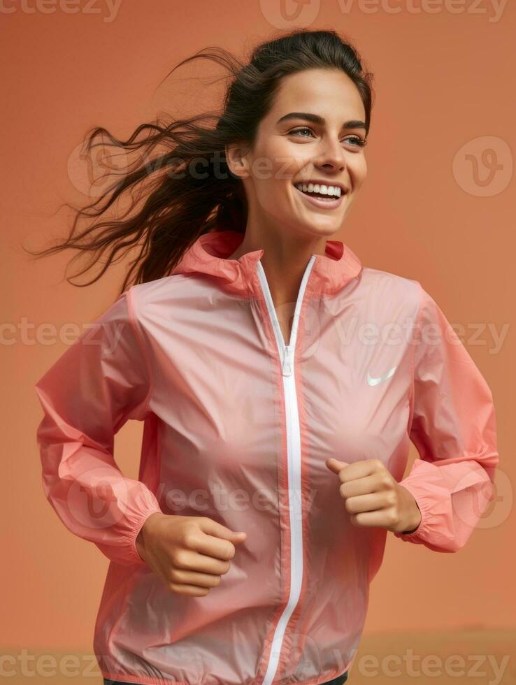 Young European woman dressed in sportswear clearly active and full of energy AI Generative photo